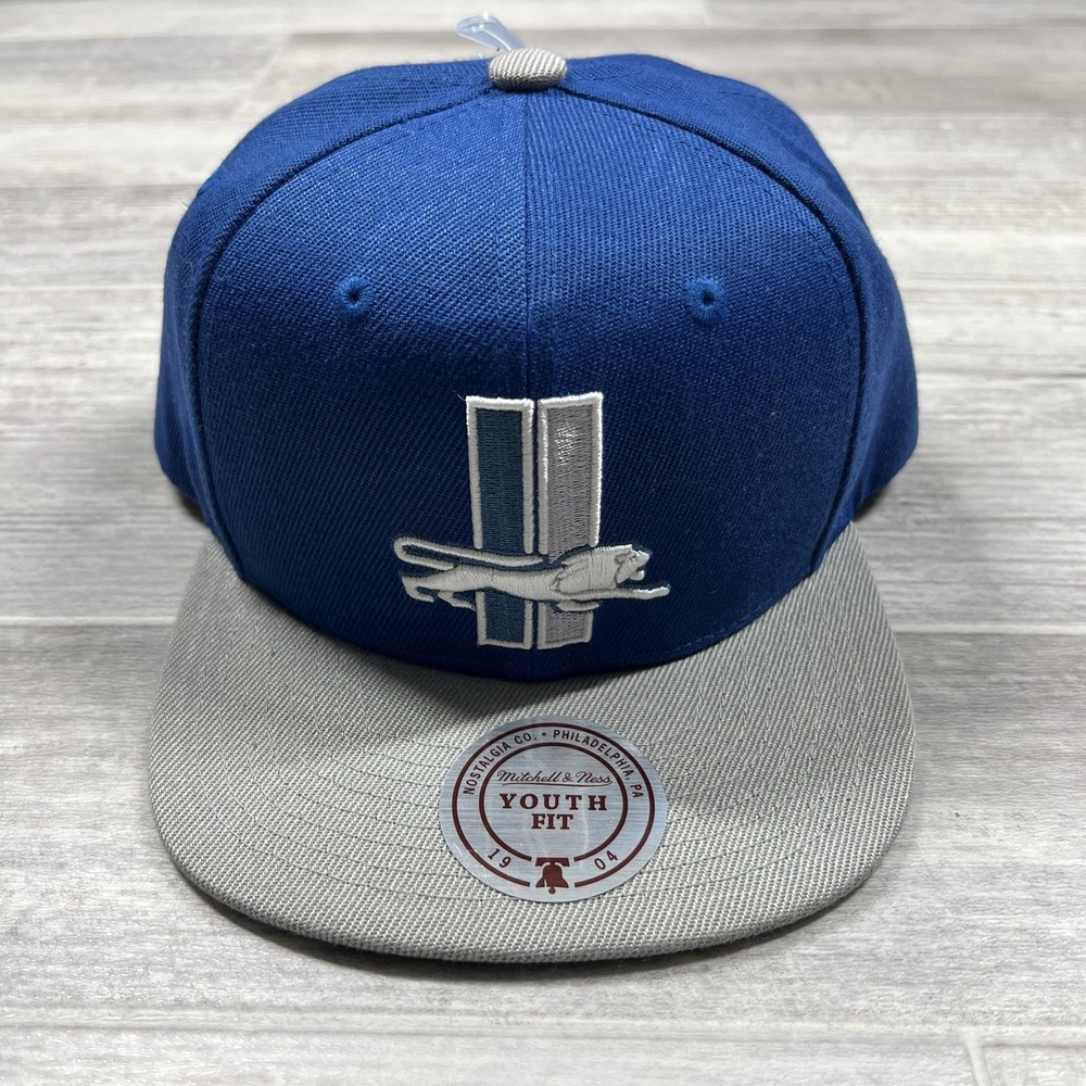 Mitchell & Ness Detroit Lions Youth Fit Snapback Hat Vintage Style Blue/Gray NEW